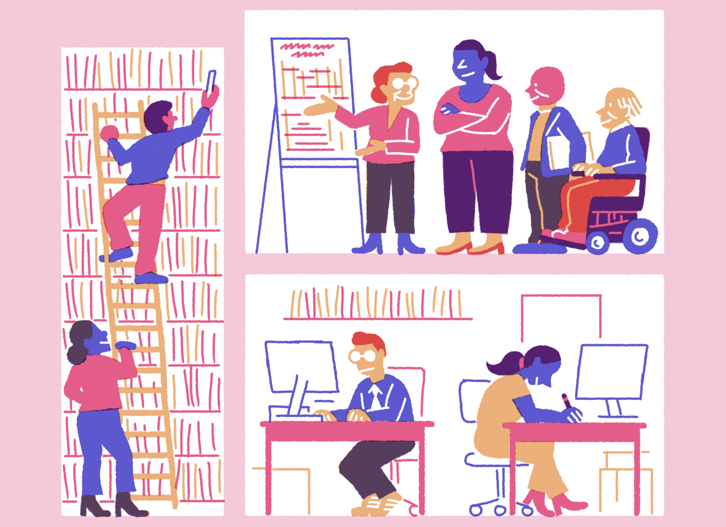 A digital illustration of an office setting