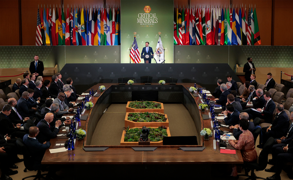 US Vice President JD Vance speaks at the first Critical Minerals Ministerial in the Loy Henderson Conference Room at the State Department's Harry S. Truman Building on February 04, 2026 in Washington, DC.