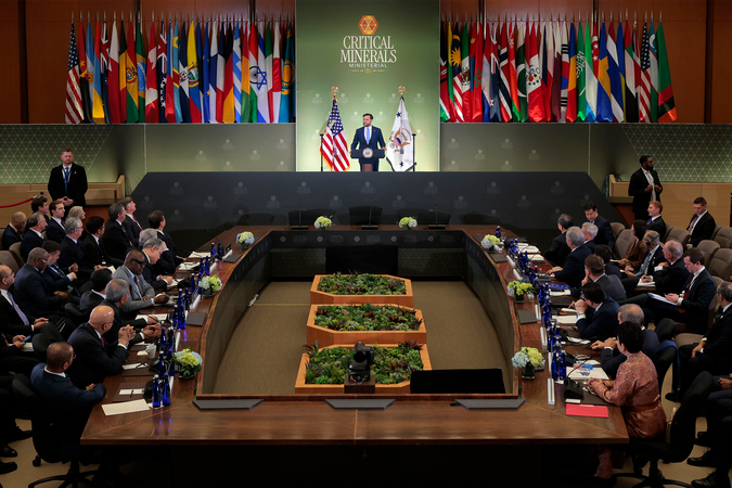 US Vice President JD Vance speaks at the first Critical Minerals Ministerial in the Loy Henderson Conference Room at the State Department's Harry S. Truman Building on February 04, 2026 in Washington, DC.