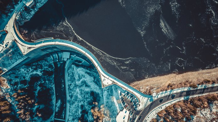 aerial dam water road