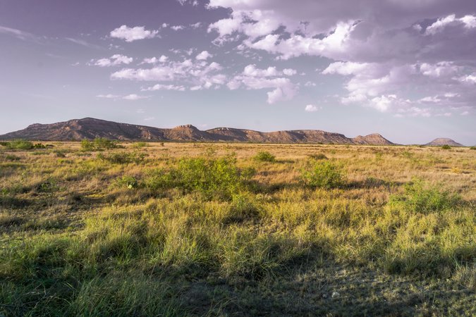 Texas prairie with mountains in the distance