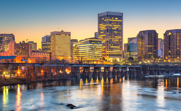 A view of downtown Richmond, VA at night