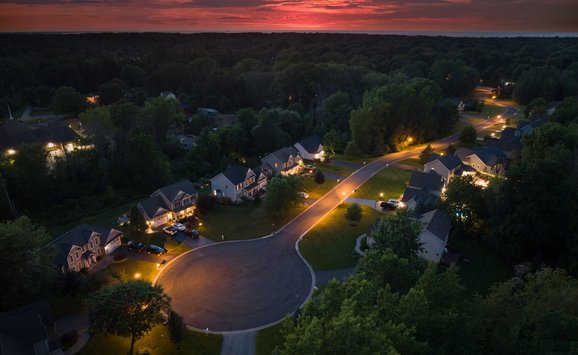 Houses and neighborhood at night