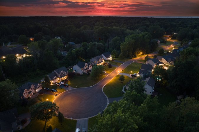 Houses and neighborhood at night