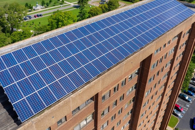 Solar panels on a rooftop
