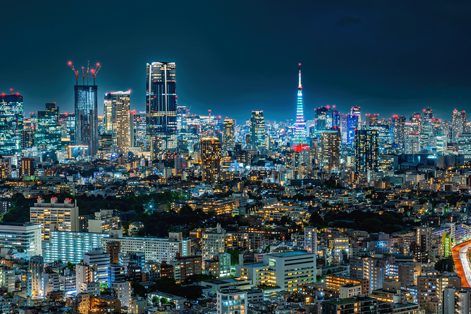 An aerial view of urban Tokyo, Japan