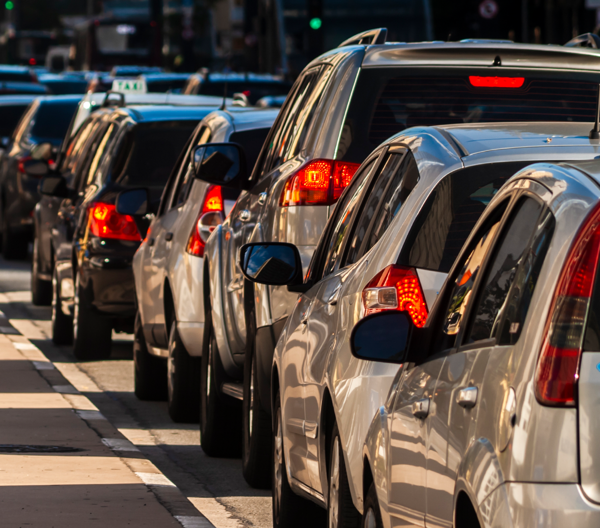 Cars backed up bumper-to-bumper on a road